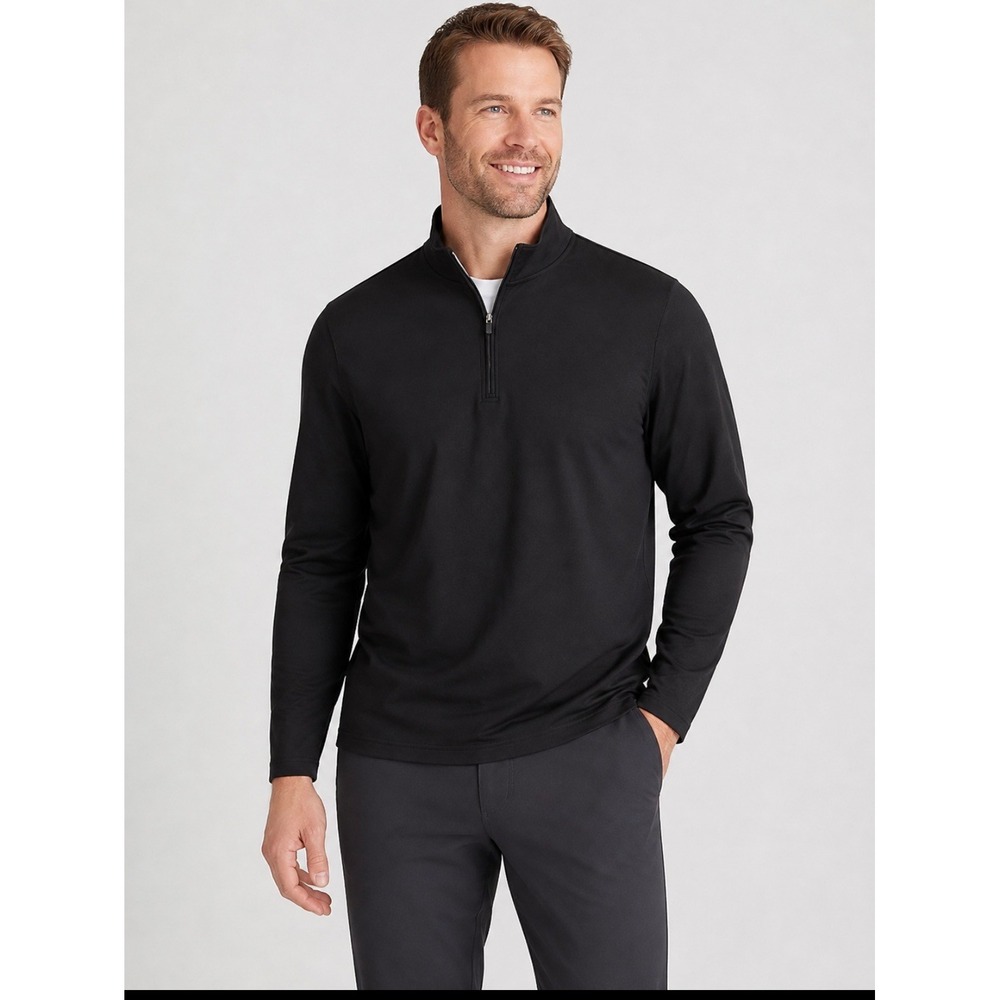 Apt. 9 Pullover Mens XL Black 1/4 Zip Mock Neck Long Sleeve Stretch